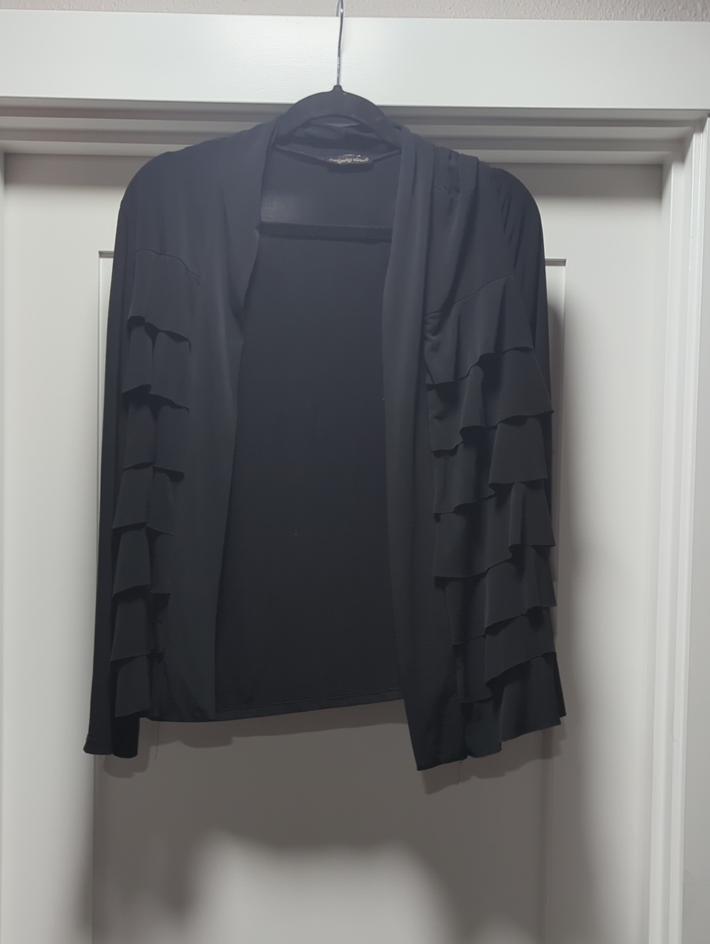 Black Ruffle-Sleeve Open Blazer - Women